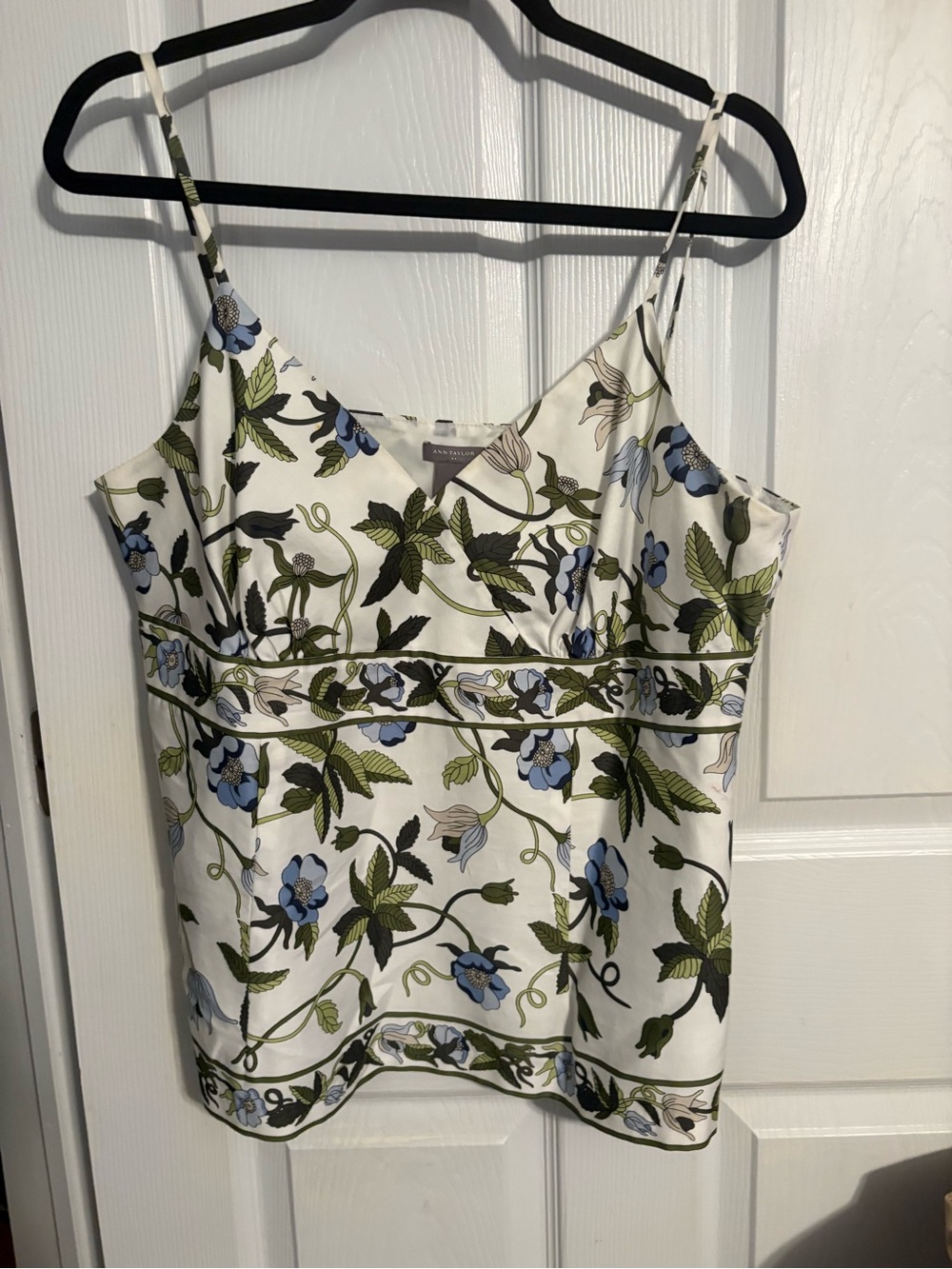Ann Taylor White Cami with Blue & Green Floral Print